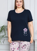Plus Size pyžamo Flowers - námornícka modrá