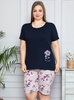 Plus Size pyžamo Flowers - námornícka modrá
