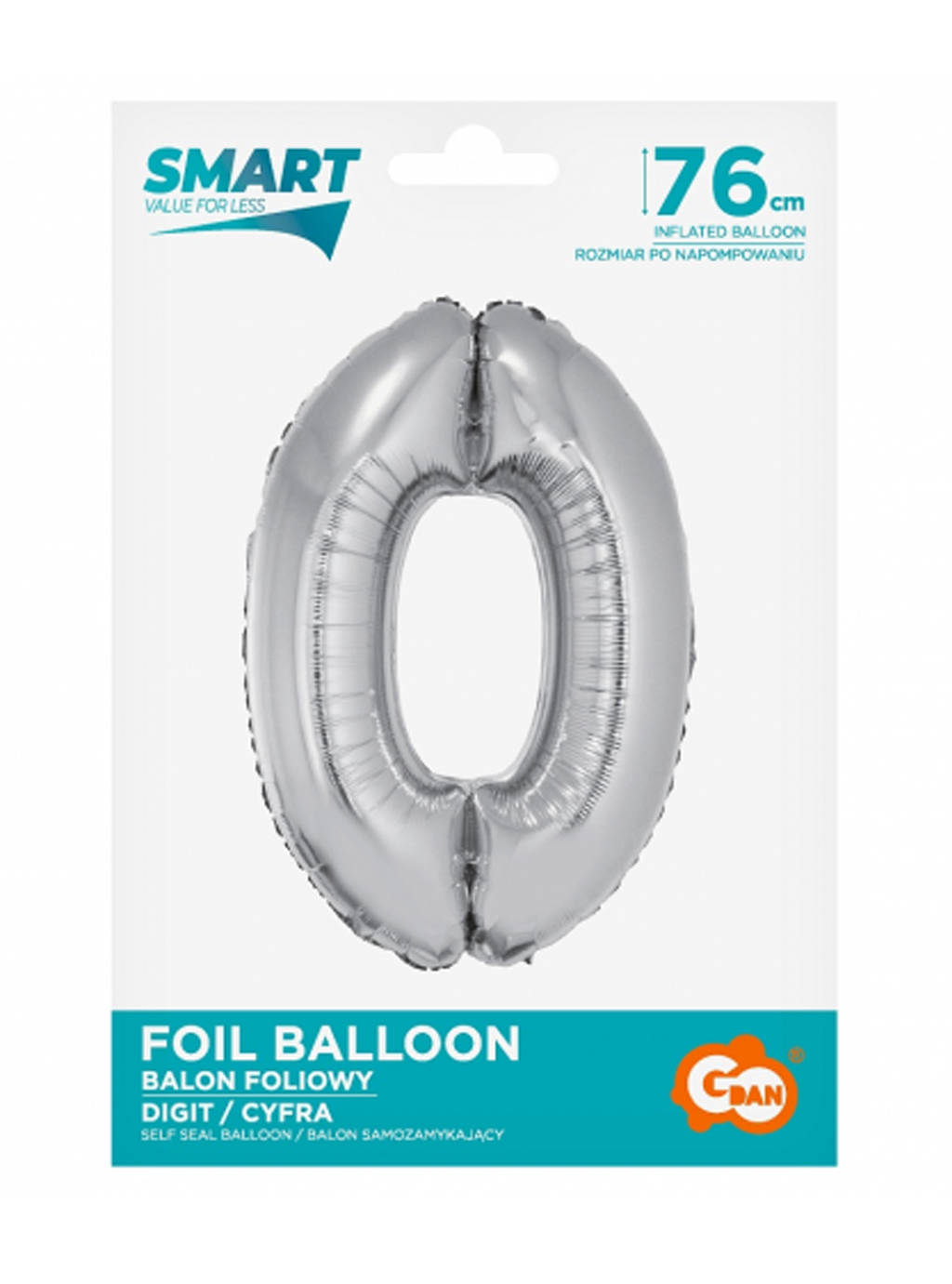 Strieborný balón Smart s číslom "0" -76 cm
