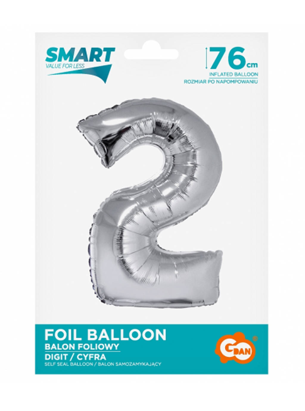Strieborný inteligentný balón s číslom "2" -76cm