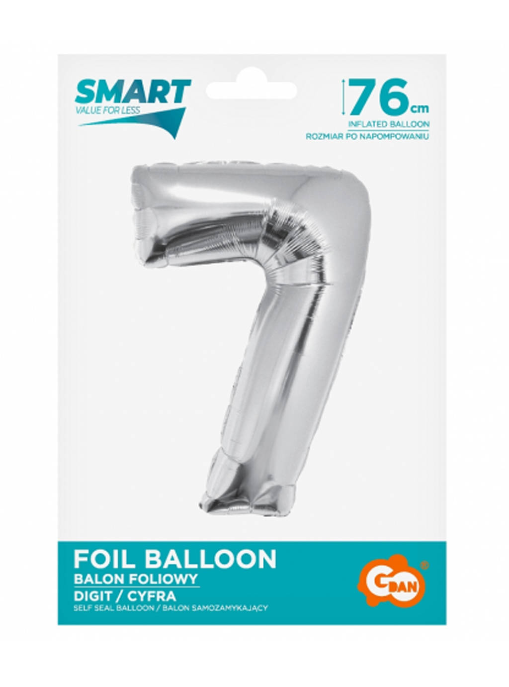 Strieborný inteligentný balón s číslom "7" -76 cm