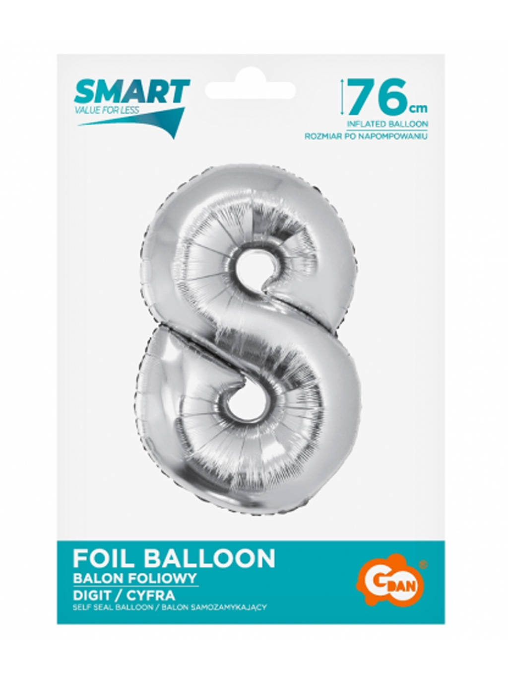 Strieborný inteligentný balón s číslom "8" -76 cm