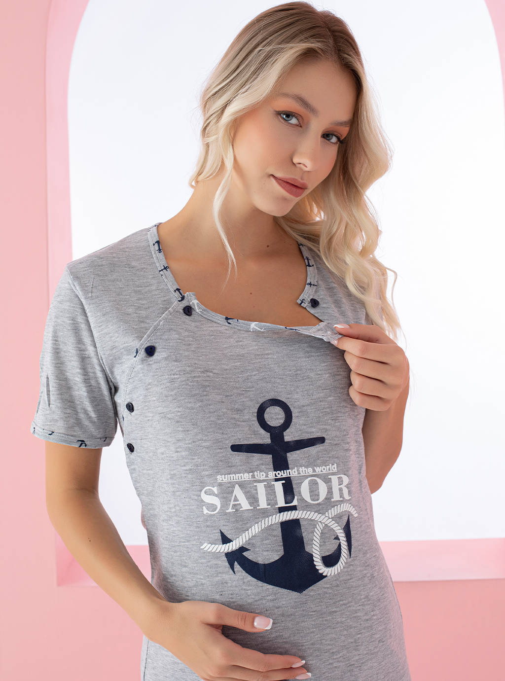 Tehotenská košeľa Sailor - sivá