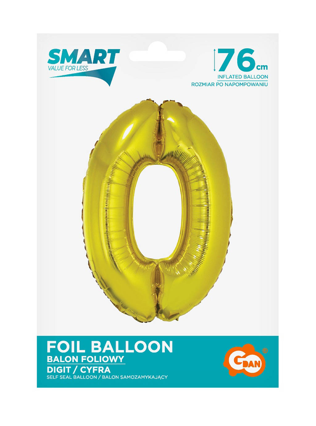 Zlatý balón Smart s číslom "0" -76 cm
