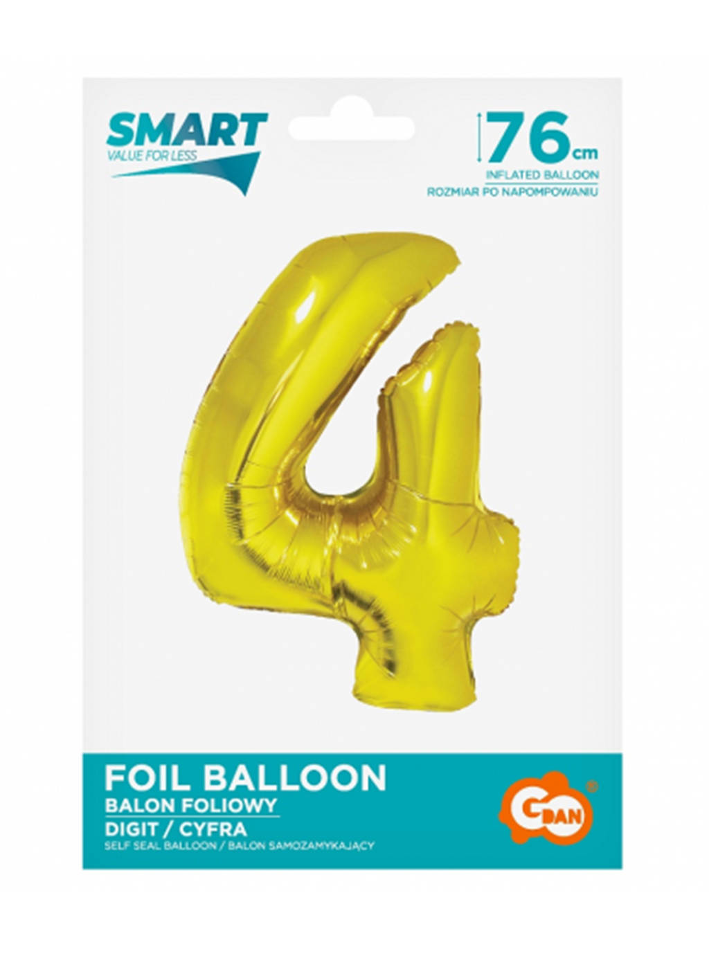 Zlatý balón Smart s číslom "4" -76cm