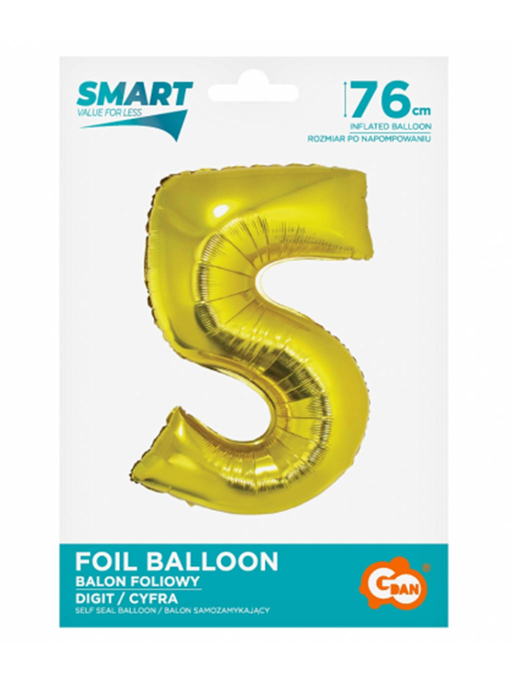 Zlatý balón Smart s číslom "5" -76cm