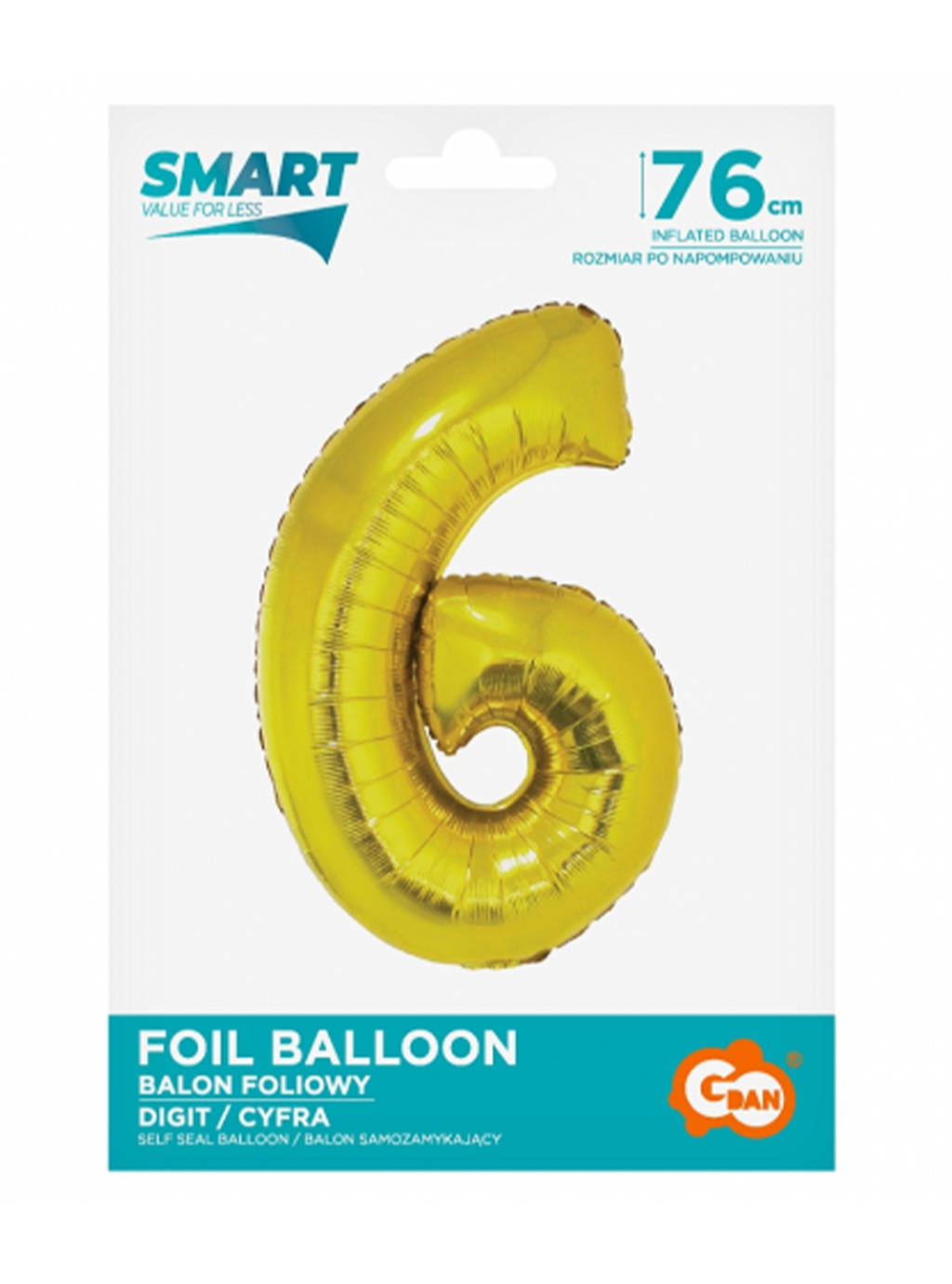 Zlatý balón Smart s číslom "6" -76 cm