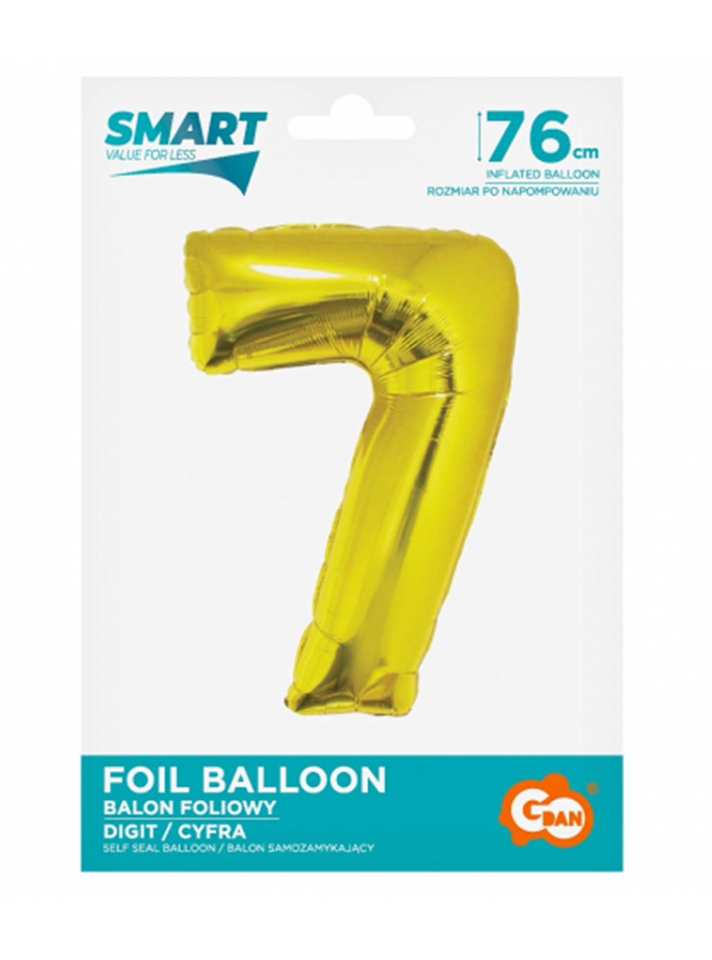 Zlatý balón Smart s číslom "7" -76 cm