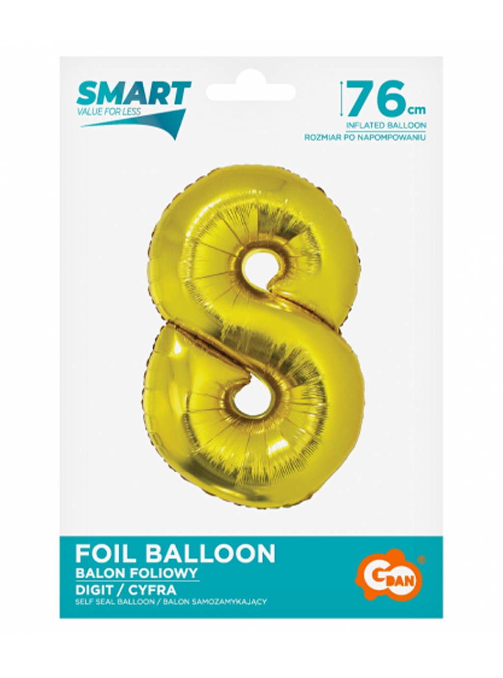 Zlatý balón Smart s číslom "8" -76 cm