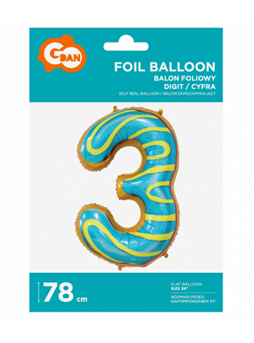 Zlatý balón s číslom "3" - 78 cm