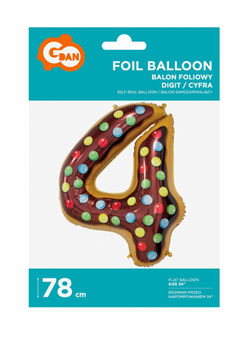 Zlatý balón s číslom "4" -78 cm