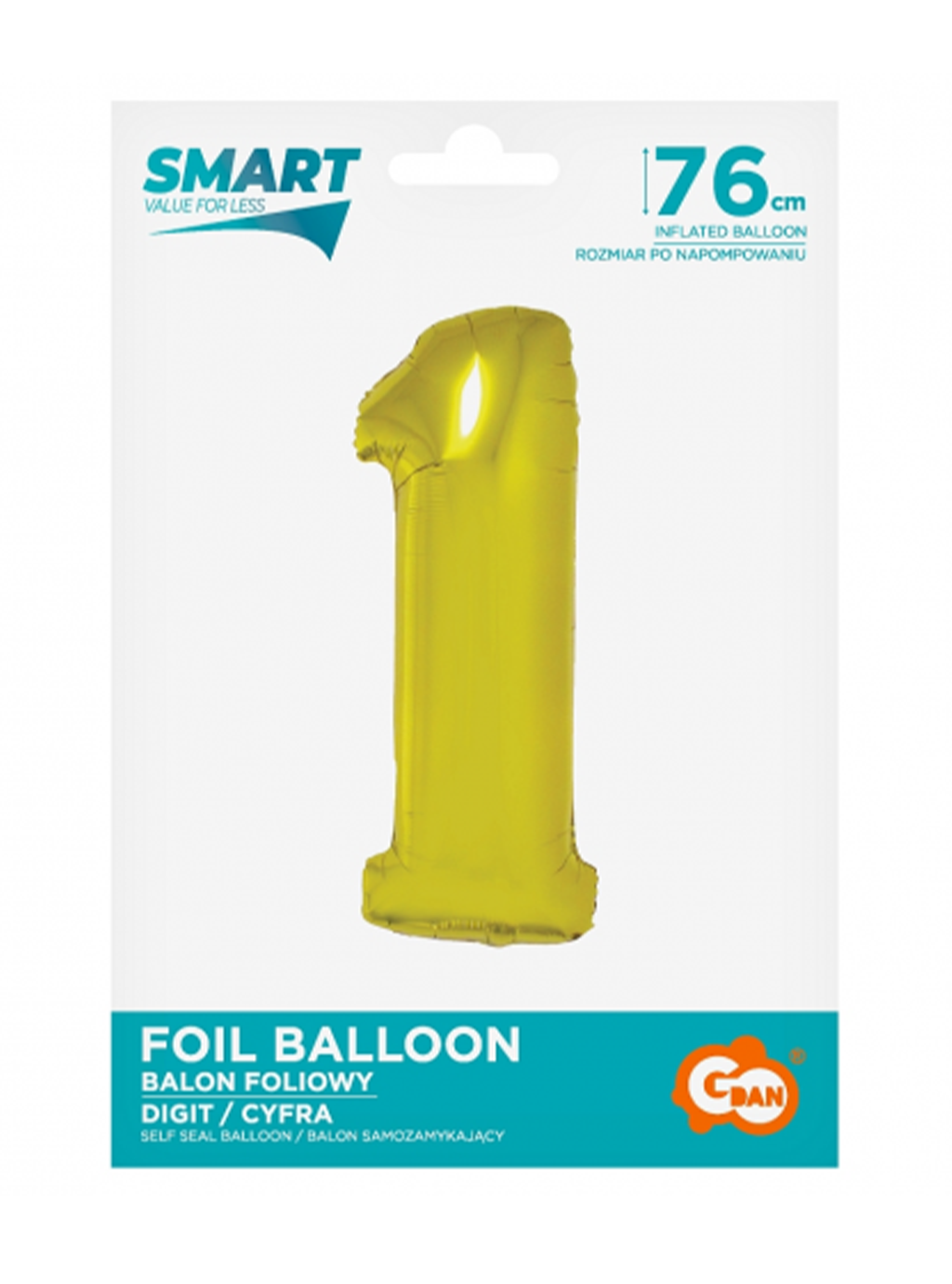 Zlatý inteligentný balón s číslom "1" -76cm