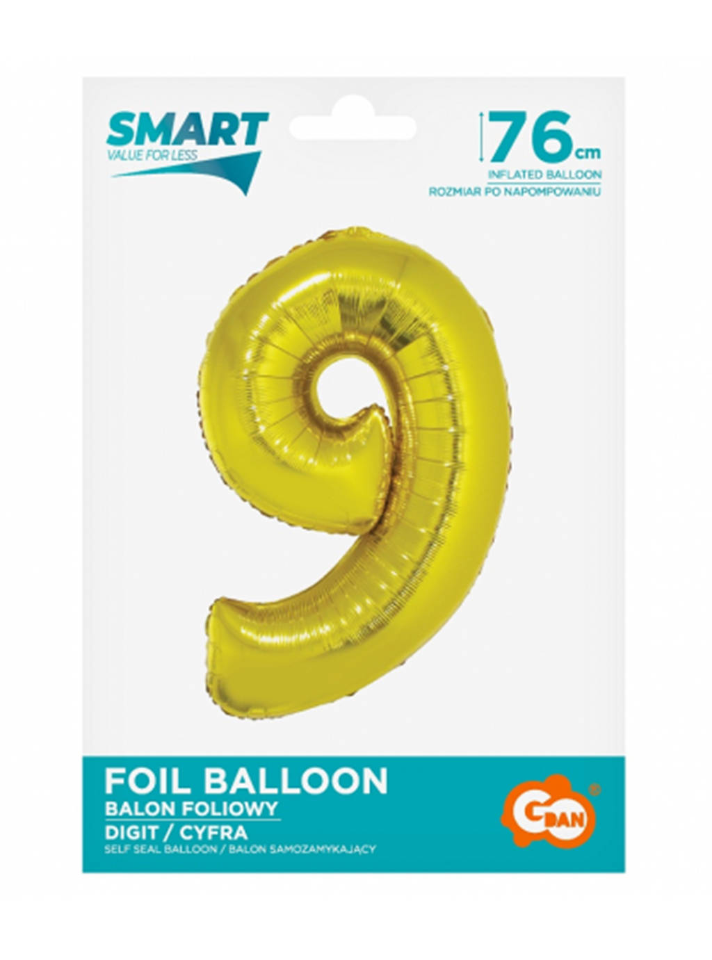Zlatý inteligentný balón s číslom "9" -76 cm